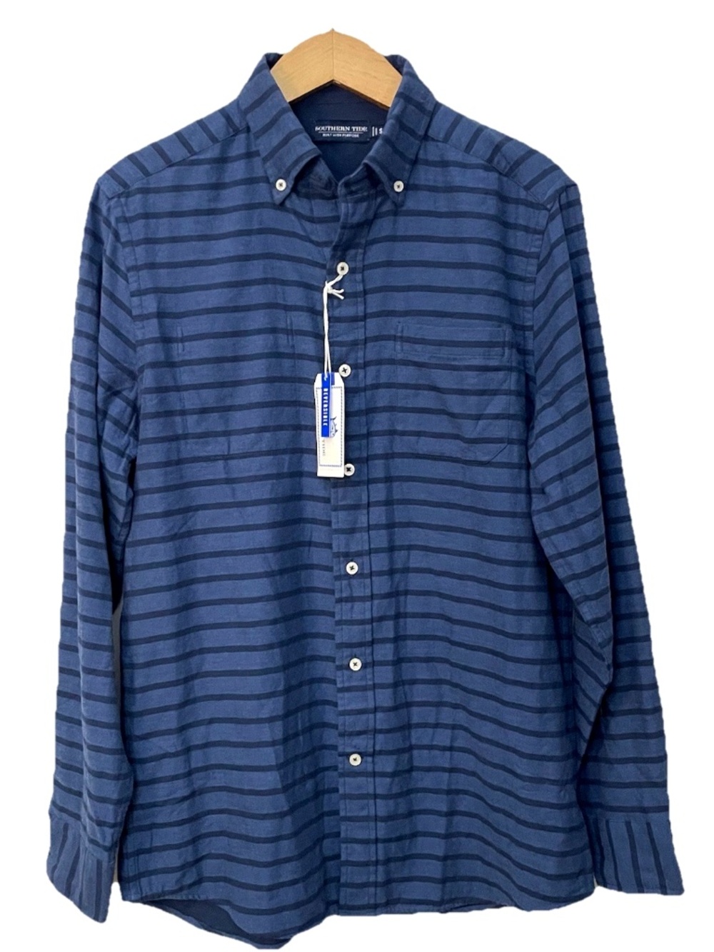 NWT Southern Tide Small Men's Reversible Button Down Sportshirt  $135 Navy